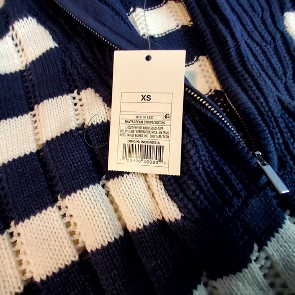 Navy & White Striped Cropped Sweater Half-Zip Collar XS 60% Cotton 40% Acrylic - Picture 4 of 10